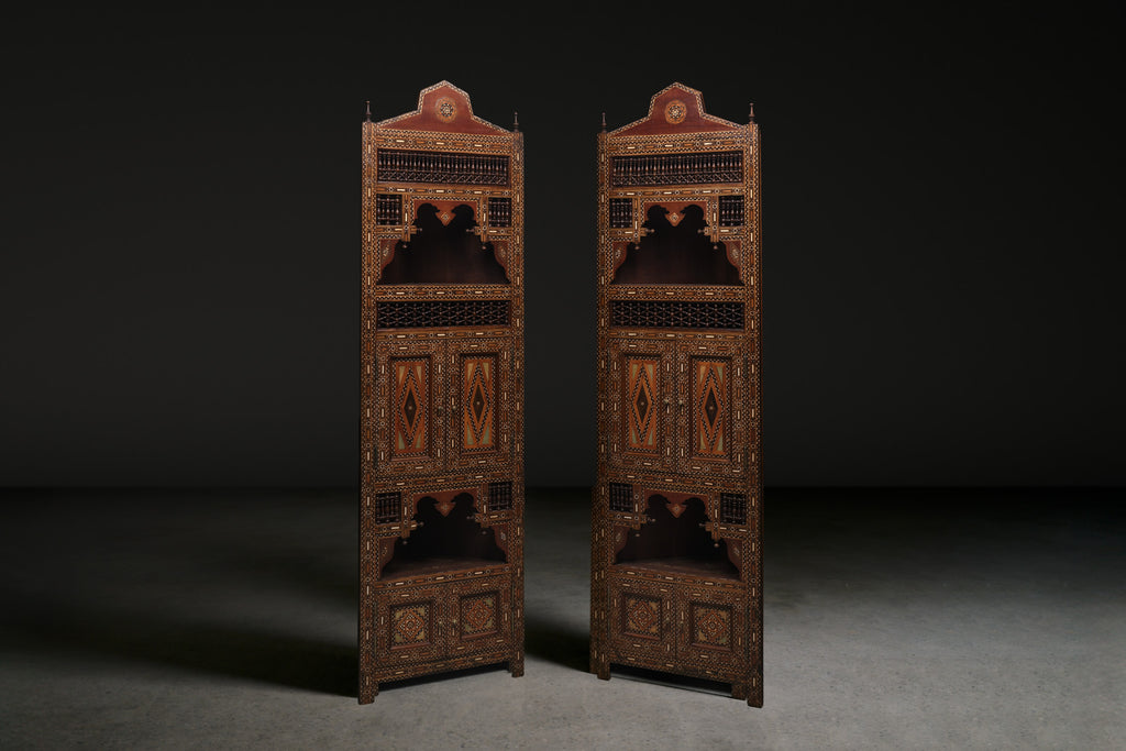 Pair of Moorish Style Mosaic Corner Cabinets, c. 1850