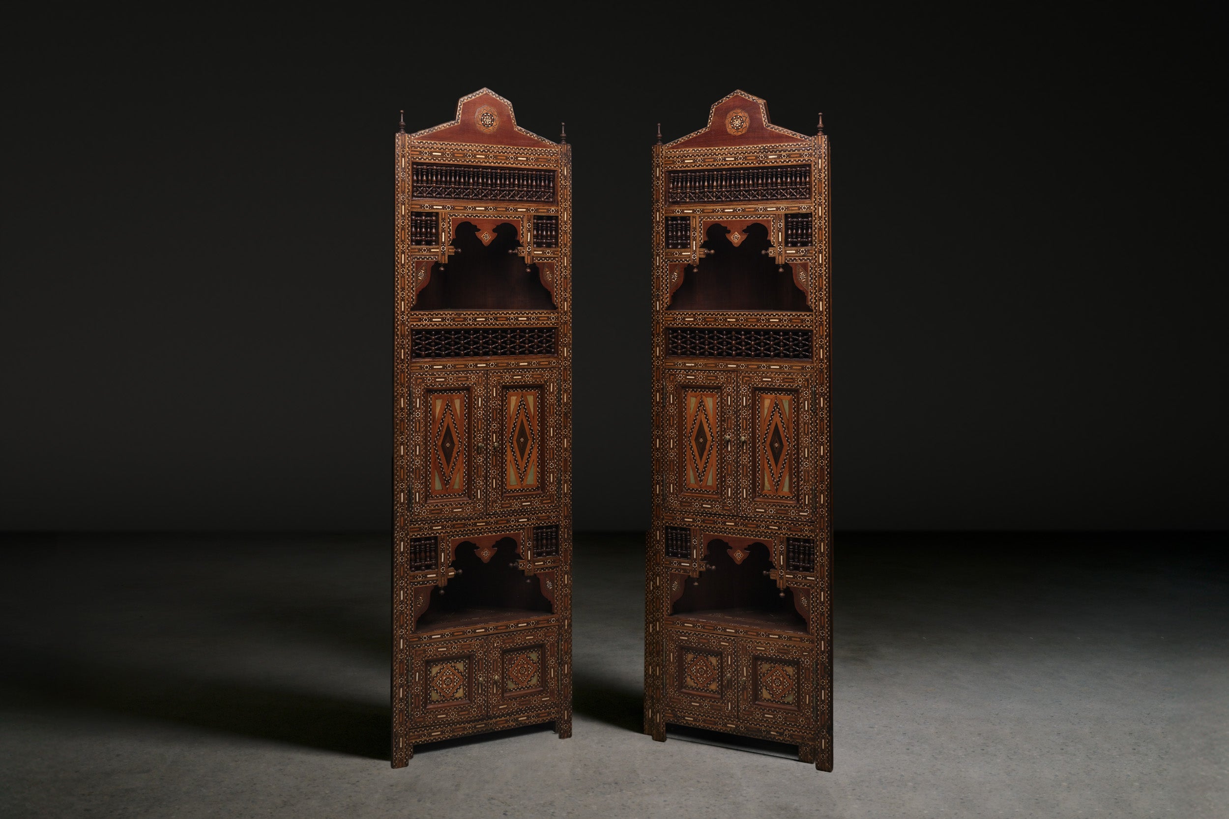 Pair of Moorish Style Mosaic Corner Cabinets, c. 1850