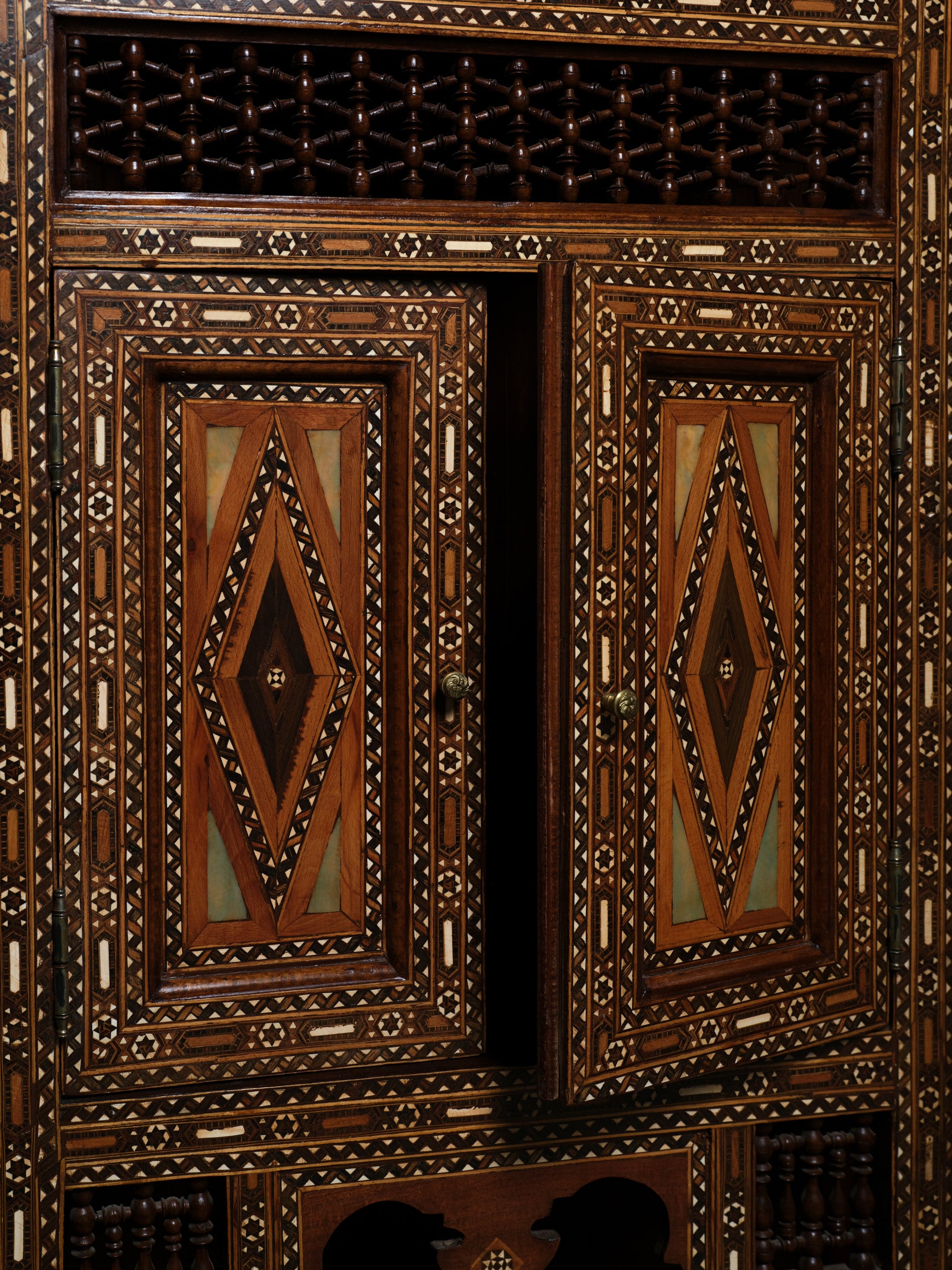 Pair of Moorish Style Mosaic Corner Cabinets, c. 1850
