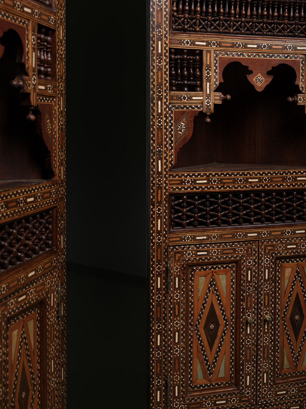 Pair of Moorish Style Mosaic Corner Cabinets, c. 1850