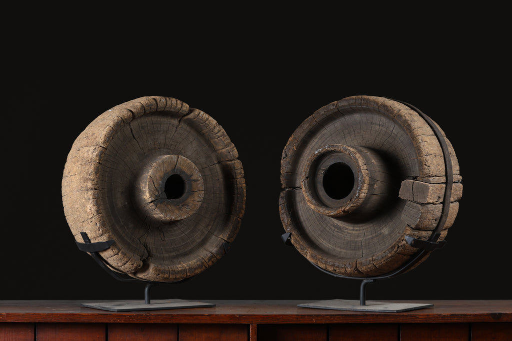 Pair of Mounted Wagon Wheels, c. 18th century