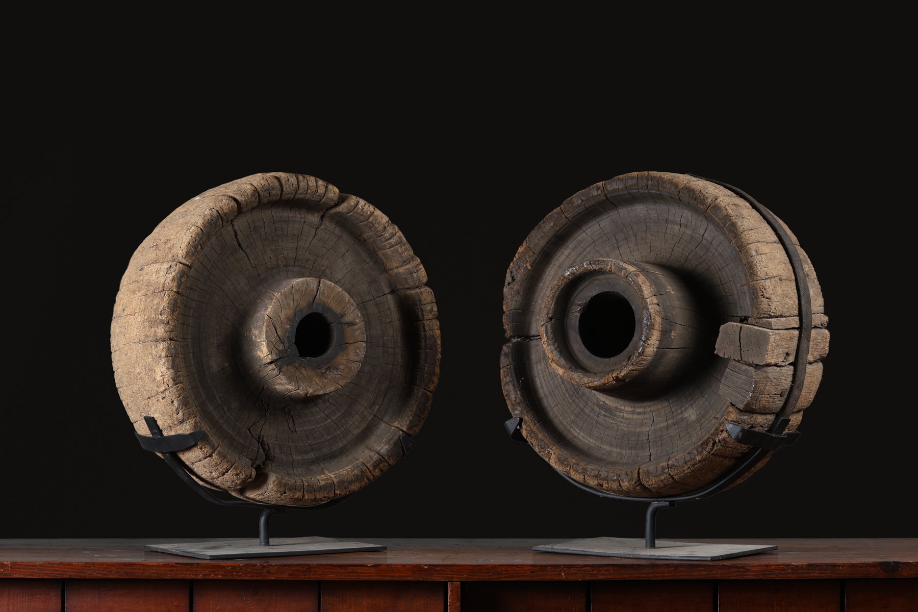Pair of Mounted Wagon Wheels, c. 18th century