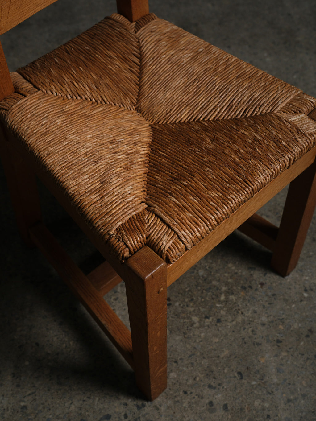 Set of 6 Dutch Oak & Rush Dining Chairs, c. 1970s