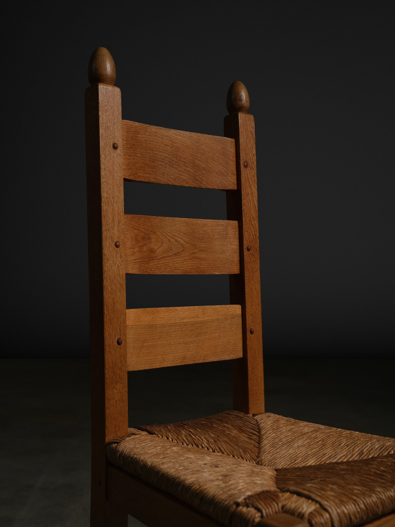 Set of 6 Dutch Oak & Rush Dining Chairs, c. 1970s