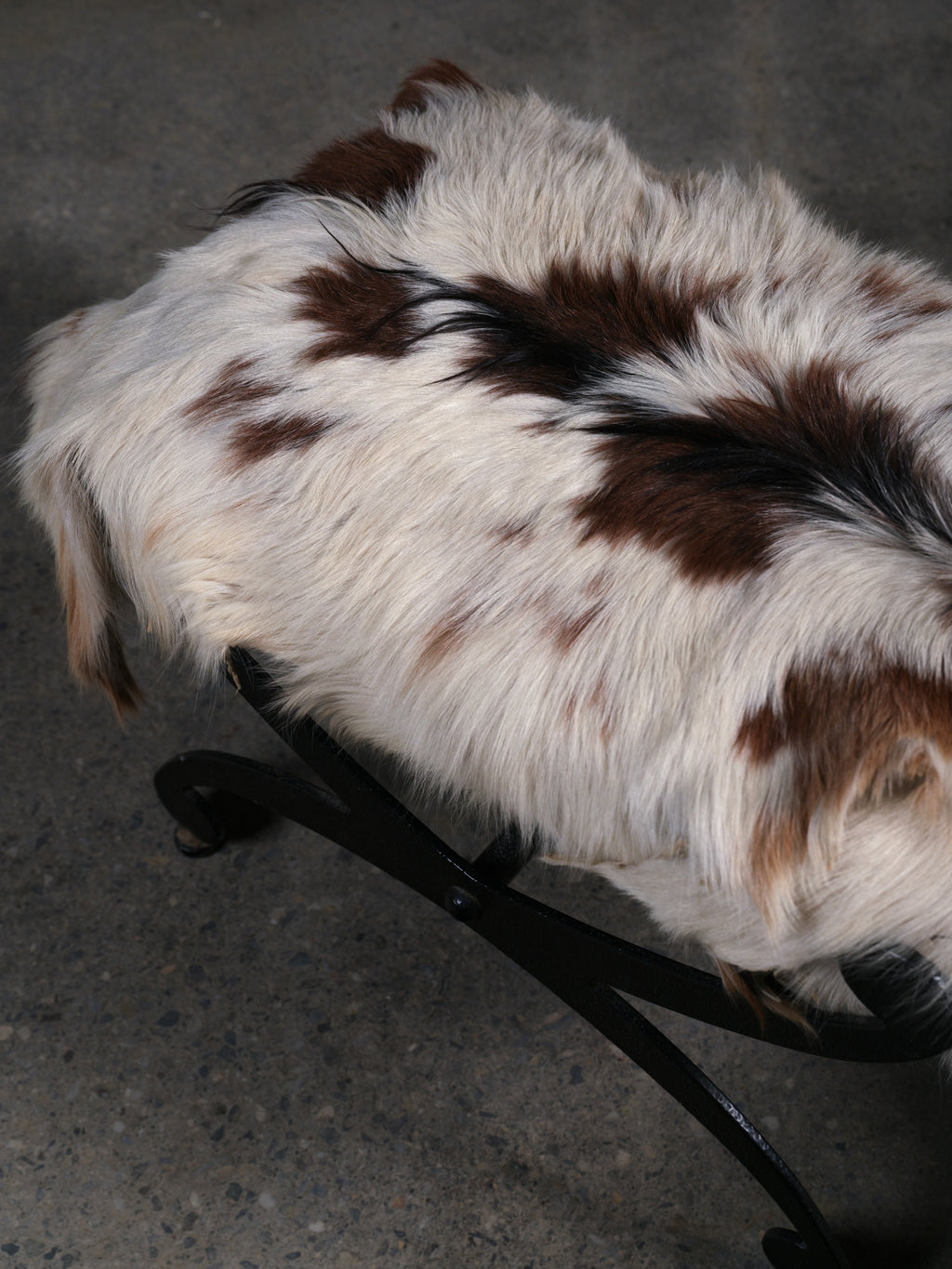 Pair of Iron Stools with Cowhide Covers, c. 1950