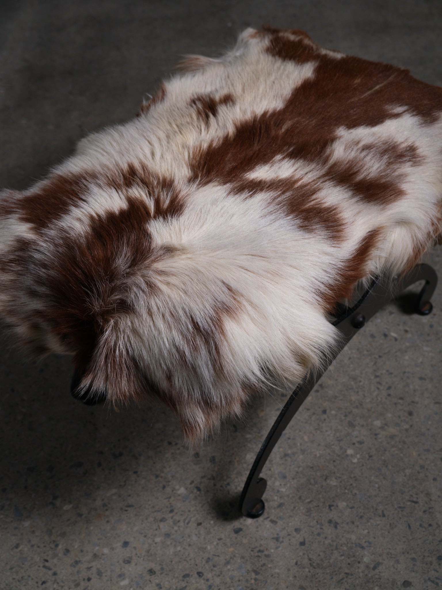 Pair of Iron Stools with Cowhide Covers, c. 1950
