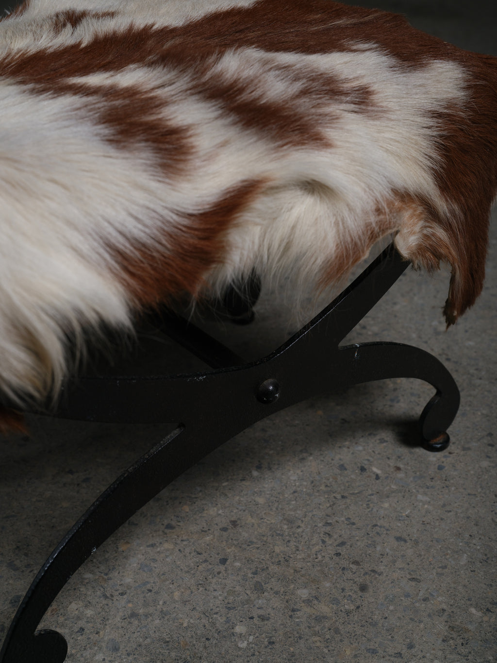 Pair of Iron Stools with Cowhide Covers, c. 1950