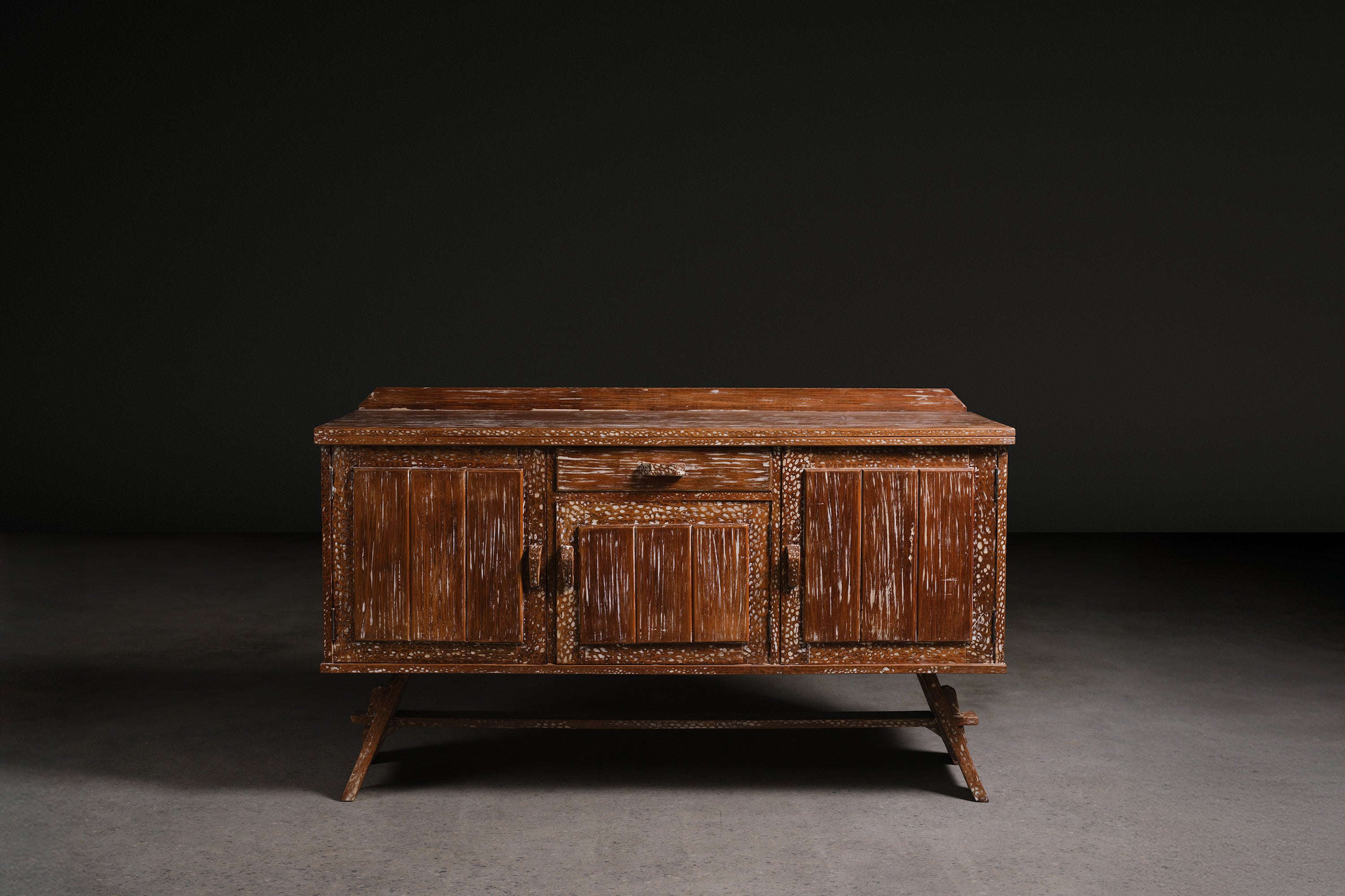 Cerused Gouge-Carved Oak Sideboard, c. 1945