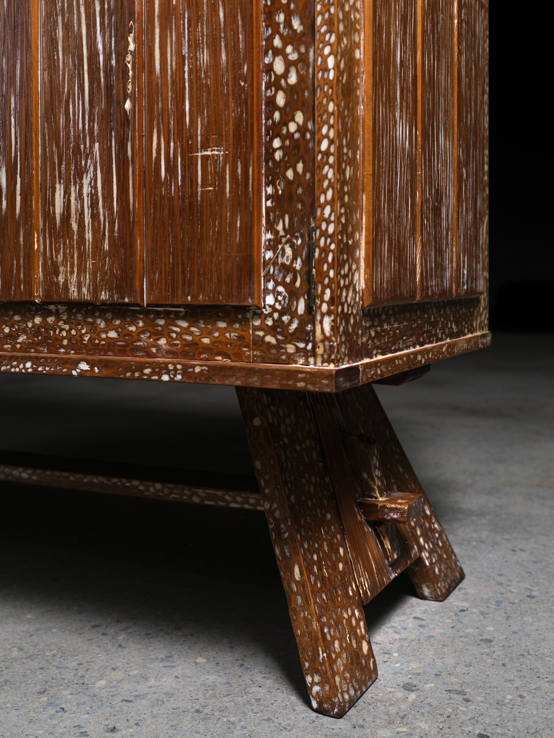 Cerused Gouge-Carved Oak Sideboard, c. 1945