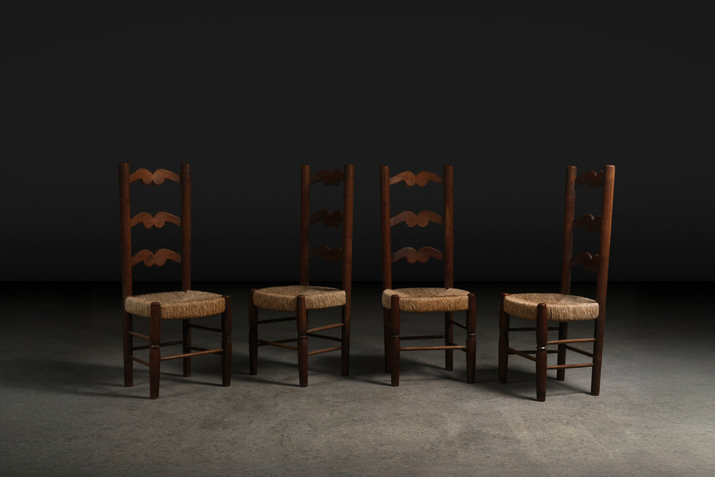 Four Ladder-Back Chairs in Woven Rush, c. 1950